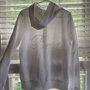 Off white zip up hooded “Bride” sweatshirt
